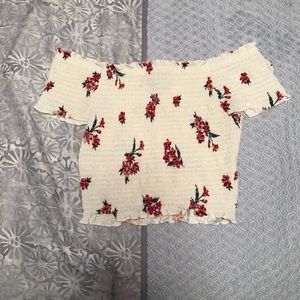 White floral off the shoulder crop top